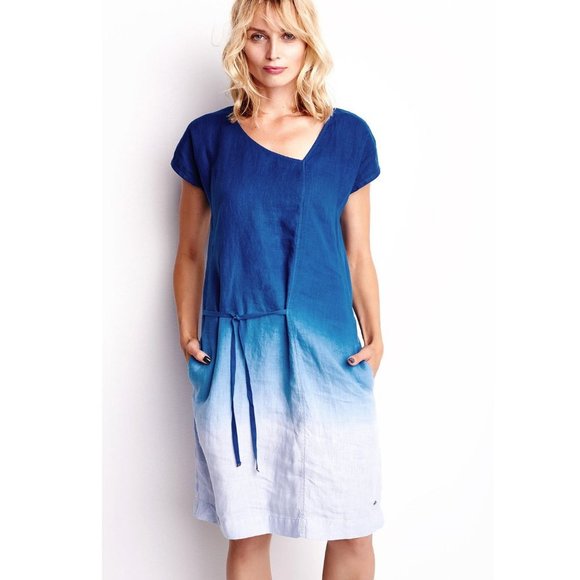 Anthropologie 100% Linen Dip Dye Ombre Mini Midi Dress Casual Sun Summer Pockets - Picture 10 of 10